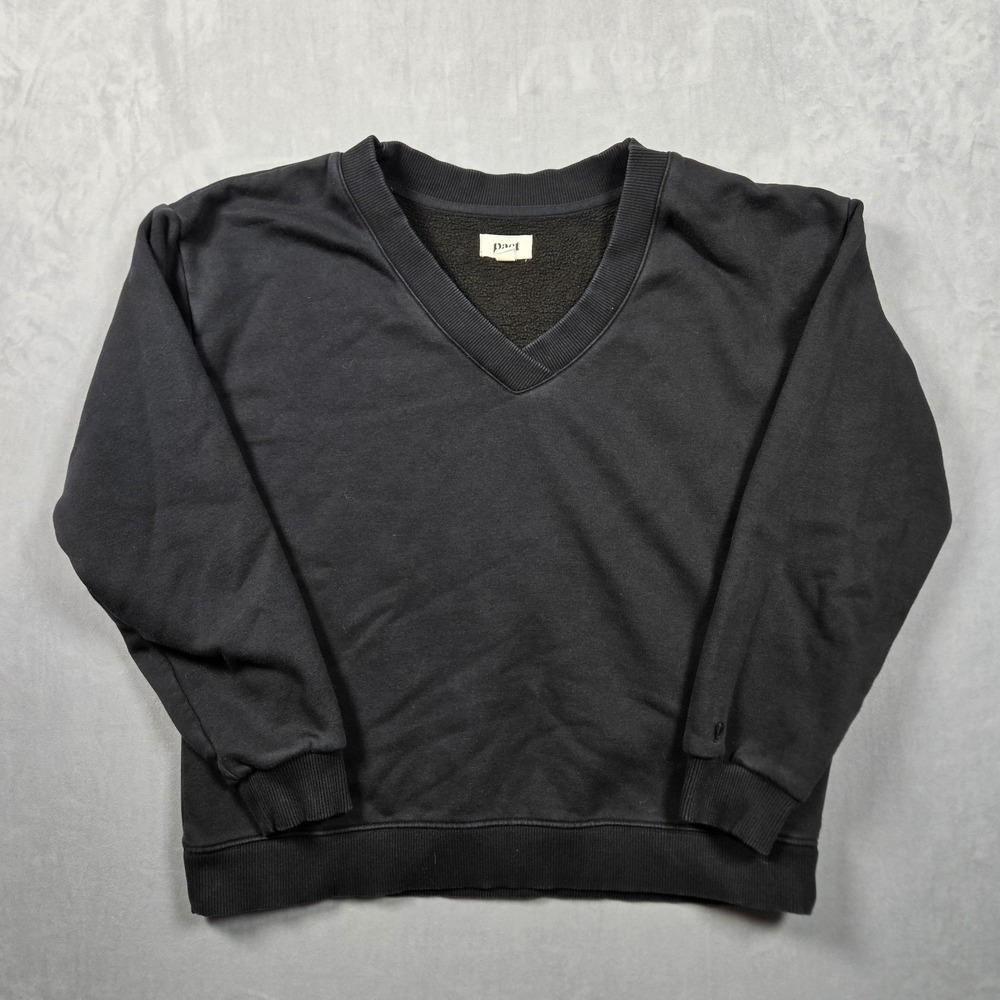 Pact Courtside Sweatshirt Womens Medium Black V-Neck Fleece-Lined Pullover